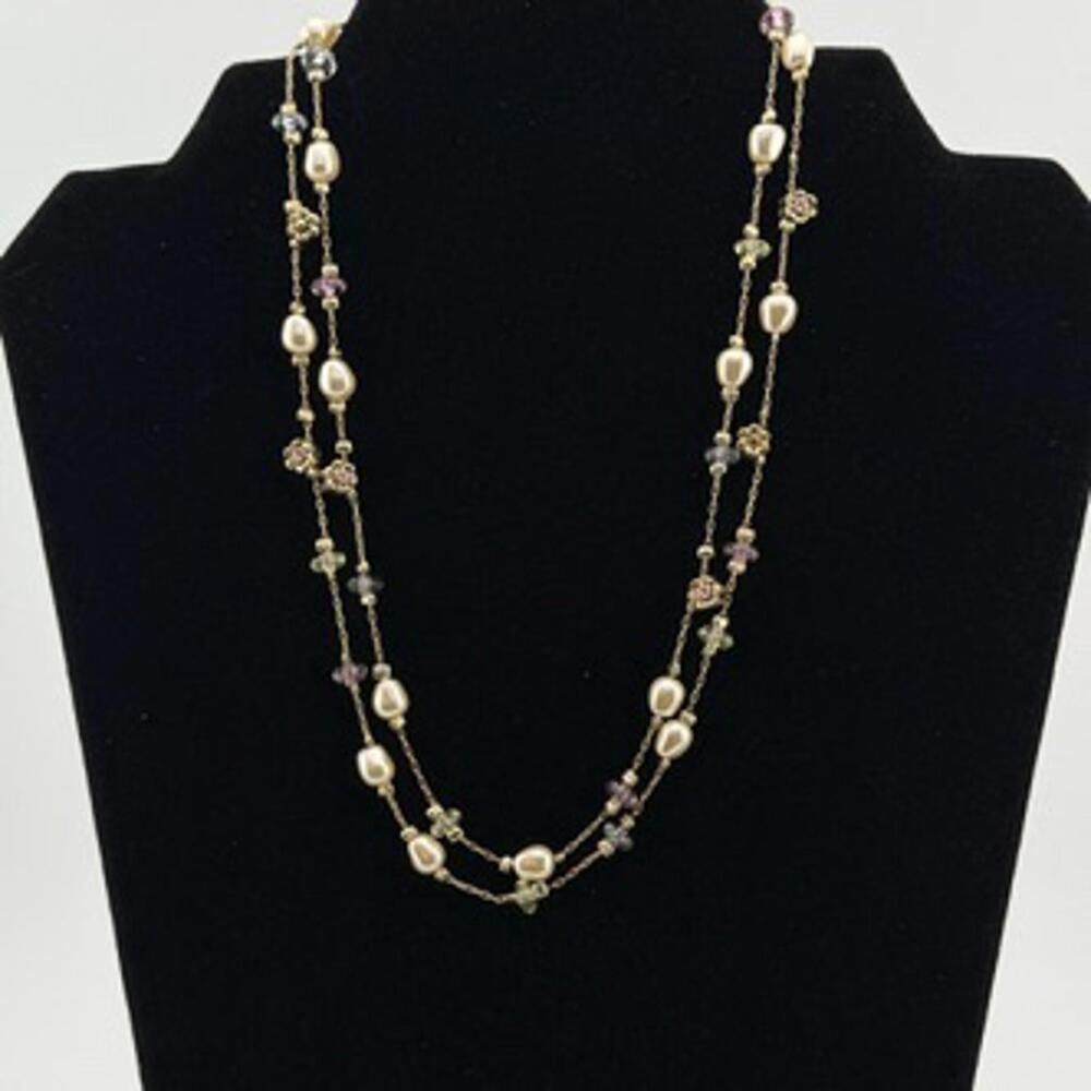 Signed Premiere Designs Layered Stationary Faux Pearl Beaded Necklace 16 Inch